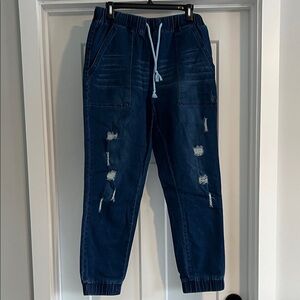 Dark Blue Distressed Jogger Pants